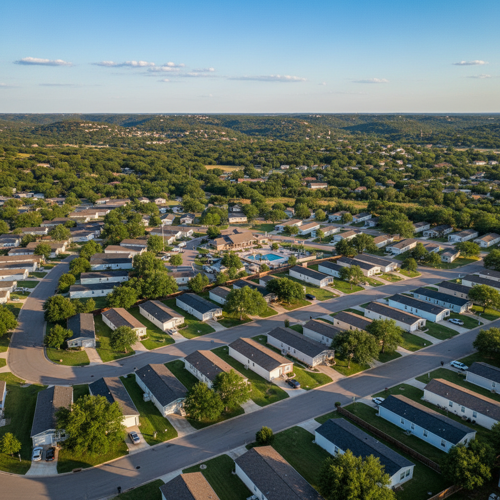 Aerial view of a manufactured home community in Austin Texas