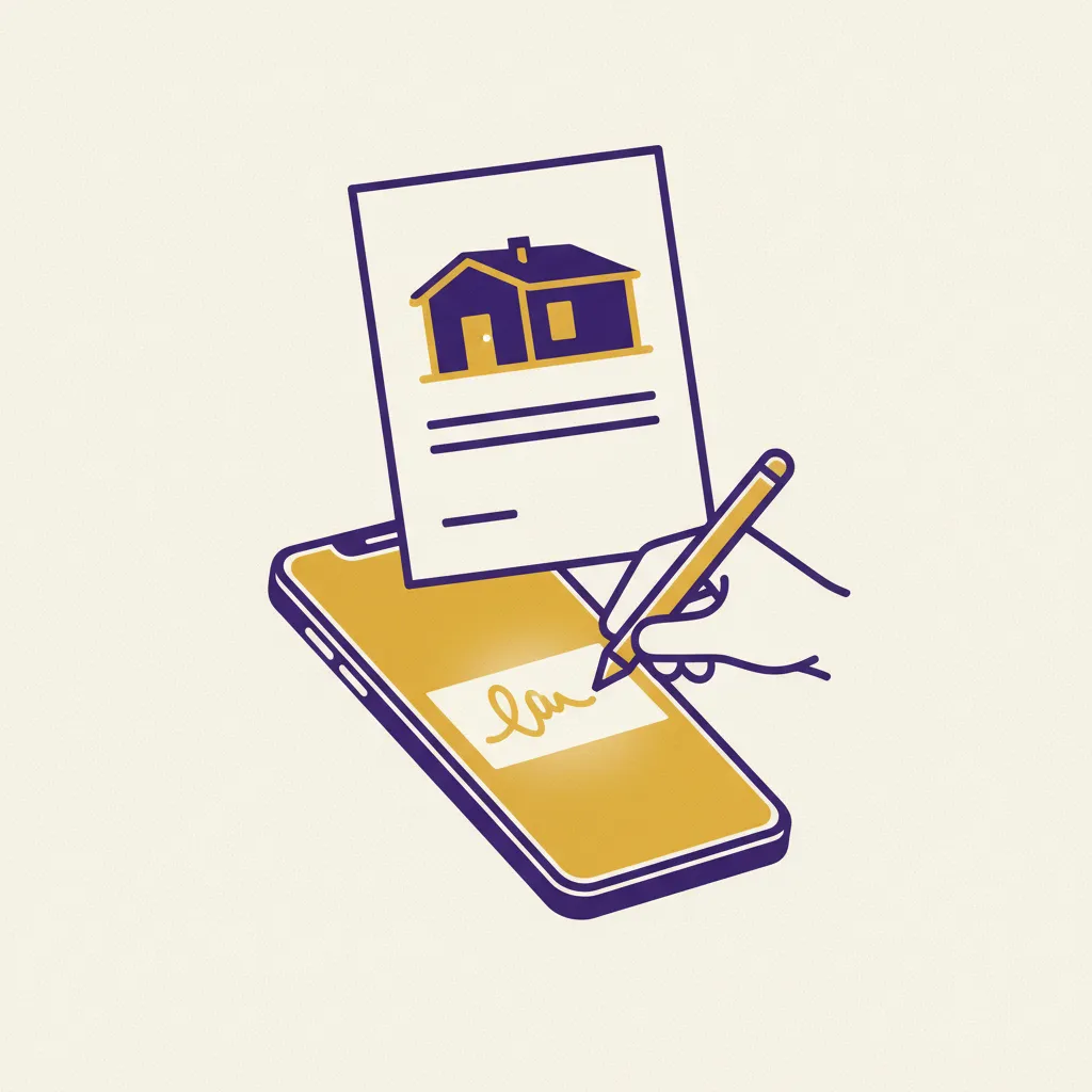 Illustration of a smartphone with a stylus signing an electronic listing agreement